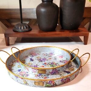 MacKenzie-Childs Floral Metal Trays with Gold Trim
